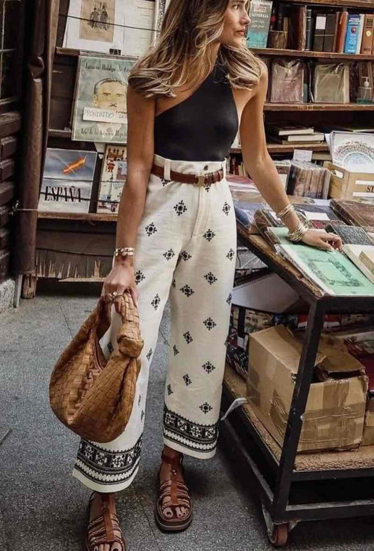 Pantalones embroidered linen pants